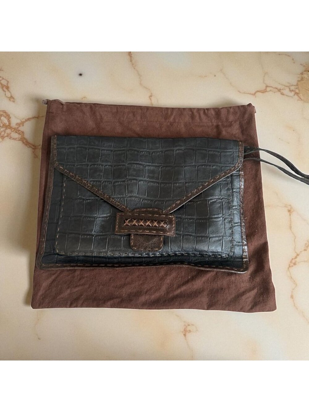 CARLA MANCINI Brown Leather Oversized Envelope Clutch Bag w/ Dustbag